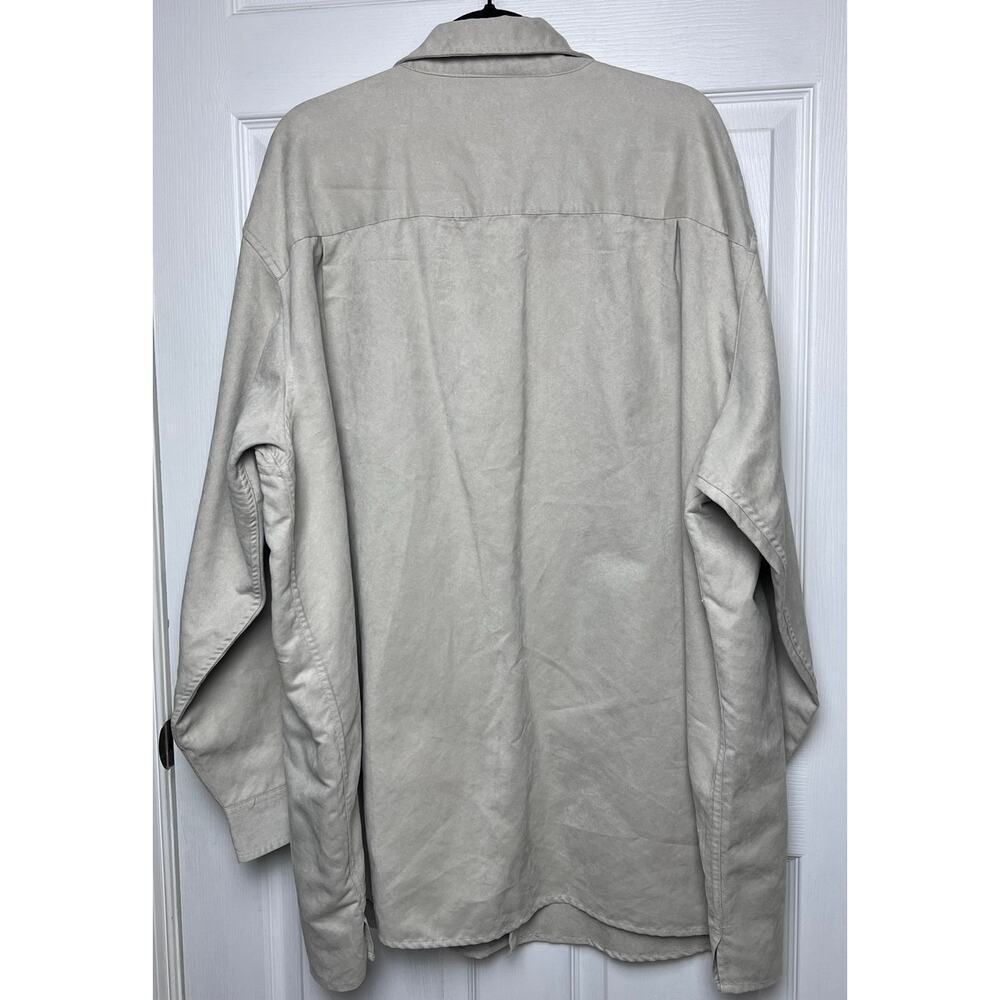 George Foreman Men's Long Sleeve Button Up Beige Suede Pocket Shirt Size 3X/Big - Picture 9 of 9